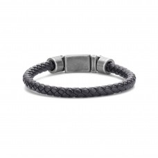 Bracelet Steel black braided leather