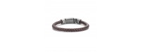 Bracelet Steel dark brown braided leather vintage steel lock
