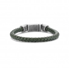 Bracelet Steel dark green braided leather vintage steel lock