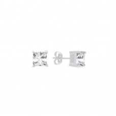 Square Ear Studs With White Zirconia