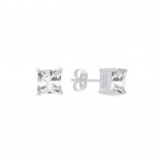 Square Ear Studs With White Zirconia