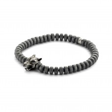 Kaliber matt dark grey beads bracelet with wolf charm