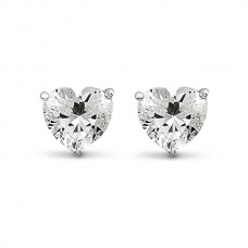 Silver earrings white heart cz 8mm rhodium