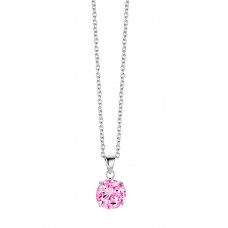 Silver necklace pink round cz 10mm 40+5cm rhodium