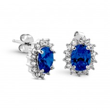 Silver earrings rosette blue and white rhodium