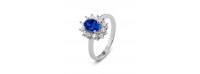 Silver ring set with rozet 12x10mm blue zirconia white rhodium