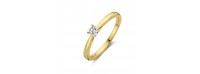 Silver ring solitaire white cz 4mm gold plated