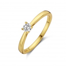 Silver ring solitaire white cz 4mm gold plated